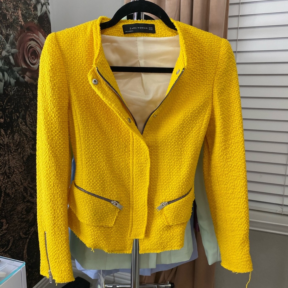 ZARA Tweed Yellow Peplum Jacket